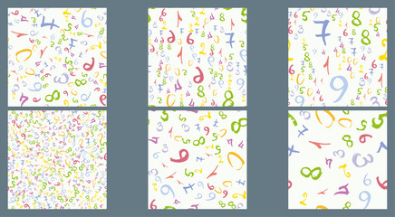 Set of seamless pattern with numbers from 0 to 9 colourful for kid fun background
