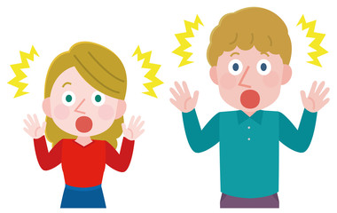 驚く　 白人 　男性　女性　イラスト