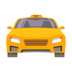 Taxi car. Yellow cab view from front.Cartoon flat vector.