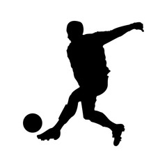 Silhouette of football player shooting the ball isolated on white background