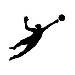 Silhouette of football goalkeeper isolated on white background