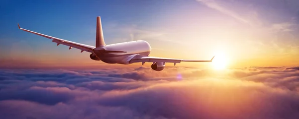 Cercles muraux Avion Avion commercial de passagers volant au-dessus des nuages