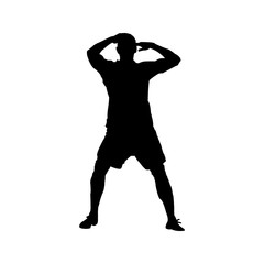 Silhouette of football player celebrating the goal isolated on white background