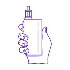 The hand holding electronic cigarette or vape device. Vape concept.Flat outline illustration vector