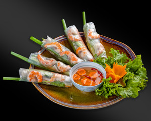 Vietnamese rice paper envelopes with shrimp and vegetables. shrimp rice paper rolls