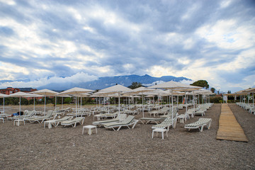 Beach in the resort area at sunset