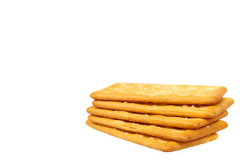 Salty cracker, crispy appetizer, rectangle shape cookie. Isolated.