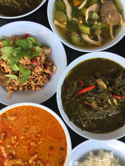 Street food for Thai dinner in local market stall