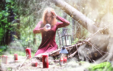 Fototapeta na wymiar Witch ritual in a forest