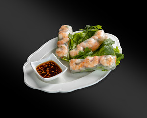 Vietnamese rice paper envelopes with shrimp and vegetables. shrimp rice paper rolls