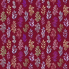 hand-drawn watercolor floral pattern abstract style twigs with leaves seamless pattern. endless motive for textile decoration and design