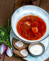 borscht soups with beef and tom yang with seafood
