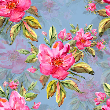 Illustration watercolor. Seamless pattern. Flowers