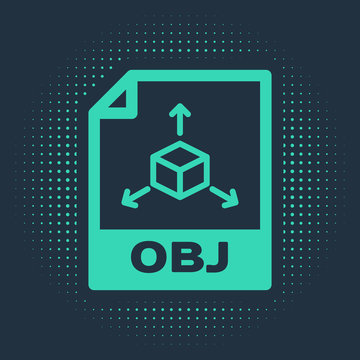 Green OBJ file document. Download obj button icon isolated on blue background. OBJ file symbol. Abstract circle random dots. Vector Illustration