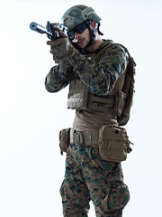 soldier aiming laseer sight optics white background