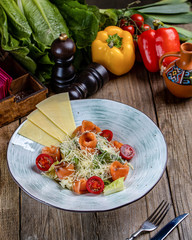 Caesar - a classic salad in combination with special sauce and salmon