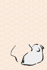 筆手描き　ねずみイラスト　オレンジ