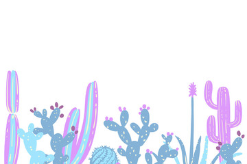 Cacti flower background. Hand drawn illustration
