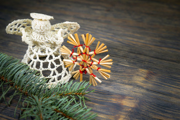 Christmas background with handcrafted ornaments