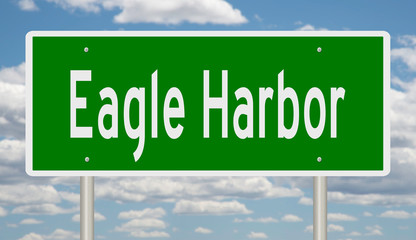 Rendering of a green 3d highway sign for Eagle Harbor on Michigan's Upper Peninsula