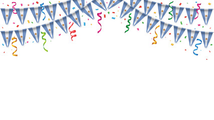 Argentina flag garland white background with confetti, Hang bunting for Argentinian independence Day celebration template banner, Vector illustration