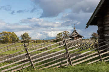 old wooden fence in a field