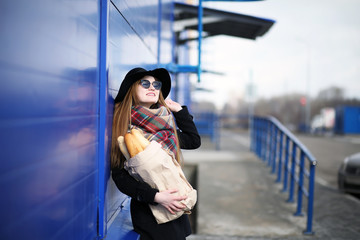 French woman for a walk in grocery stores