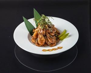 Hoseki shrimp Shrimp, soy sauce, mirin, garlic, ginger root, chives, hot pepper, sesame seeds