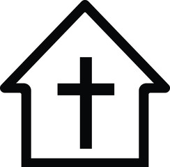 Obraz premium christian cross inside home icon on white background