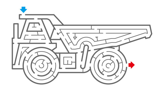 オフロードダンプトラックの迷路（塗り絵）