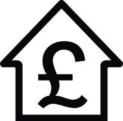 pound sterling sign inside home icon on white background