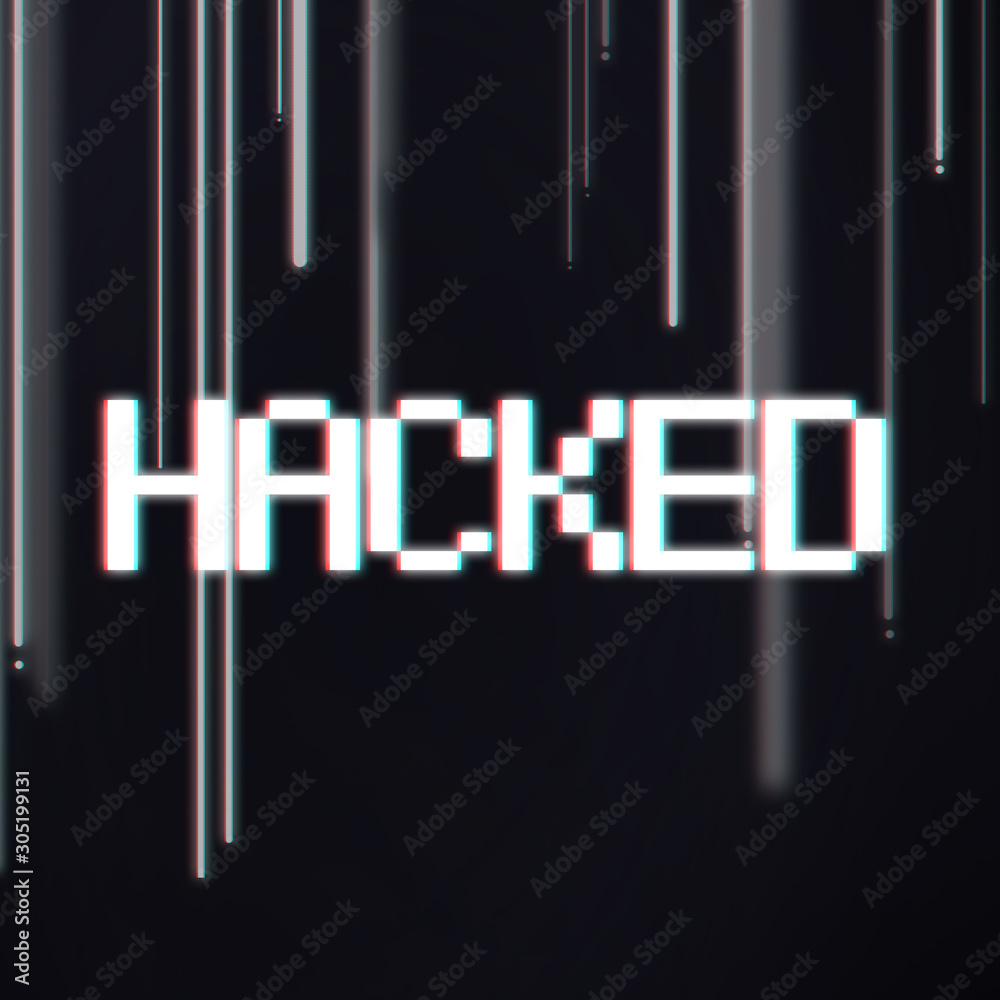 Poster Hacked screen notification in pixel style over dark abstract background