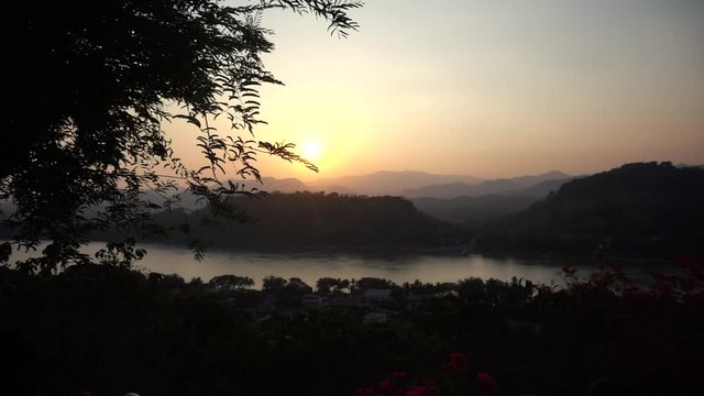 Slowmotion of Sunset in Luang Prabang Laos with Nice Orange colours