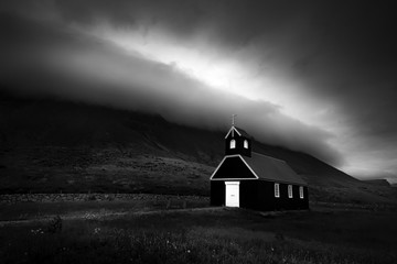 Old wooden black church in Iceland