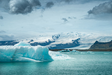 Melting icebergs at Jokulsarlon glacier lagoon. Iceland