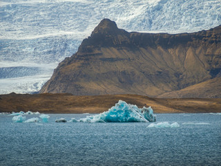 Icebergs float on Jokulsarlon glacier lagoon. Iceland