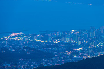Fototapeta na wymiar 十文字原展望台から眺める別府の夜景