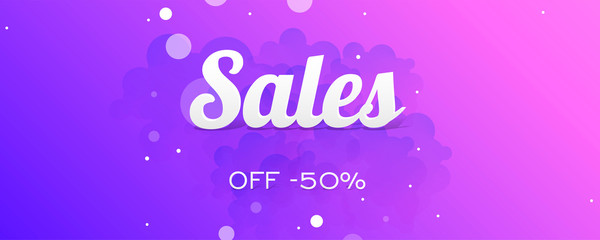 Pink and blue snow falling background winter sale banner, vector illustration