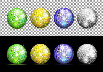 Vector realistic image of color disco ball with bright flares