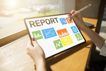Financial report form on device screen. Business and finance concept.