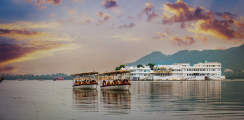 royal Water boats for transport to city palace in udaipur India 