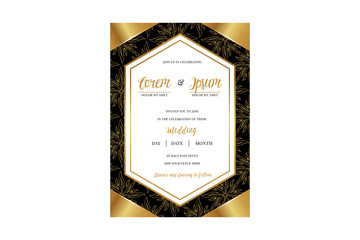 Wedding invitation with abstract leaf, gold, black, white template, artistic covers design, colorful texture, modern backgrounds. leaf pattern, graphic gold brochure.Luxury Vector illustration