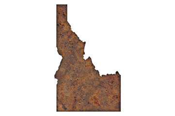 Karte von Idaho auf rostigem Metall