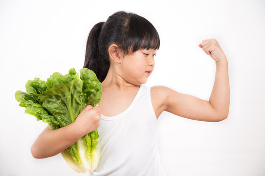 The Image Of An Asian Girl Holding Romaine Lettuce Large Green Salad For Health And Wellness For A White Background.