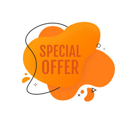 Special offer banner template design. Orange liquid shape with promotion text. Vector illustration isolated on white background. EPS 10.