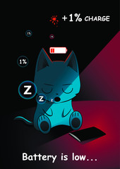  Vector illustration of a sleeping  cute blue cat. Cute cartoon cat sits, sleeps and restores his battery.