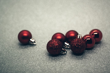 The new year toys. Golden background. Red Baloon
