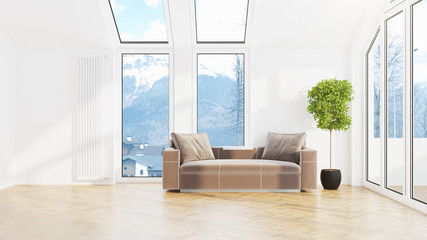 Modern design living room interior with beautiful view . 3D rendering