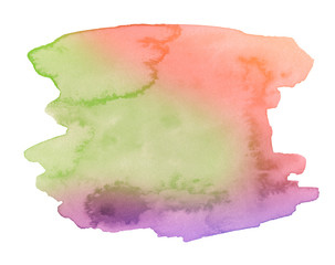 Multicolored watercolor stains in pastel colors with natural stains of paper-based paint. Isolated frame for design. Abstract unique background.