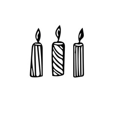 Three festive decorative candles in hand drawn Scandinavian style. elements simple